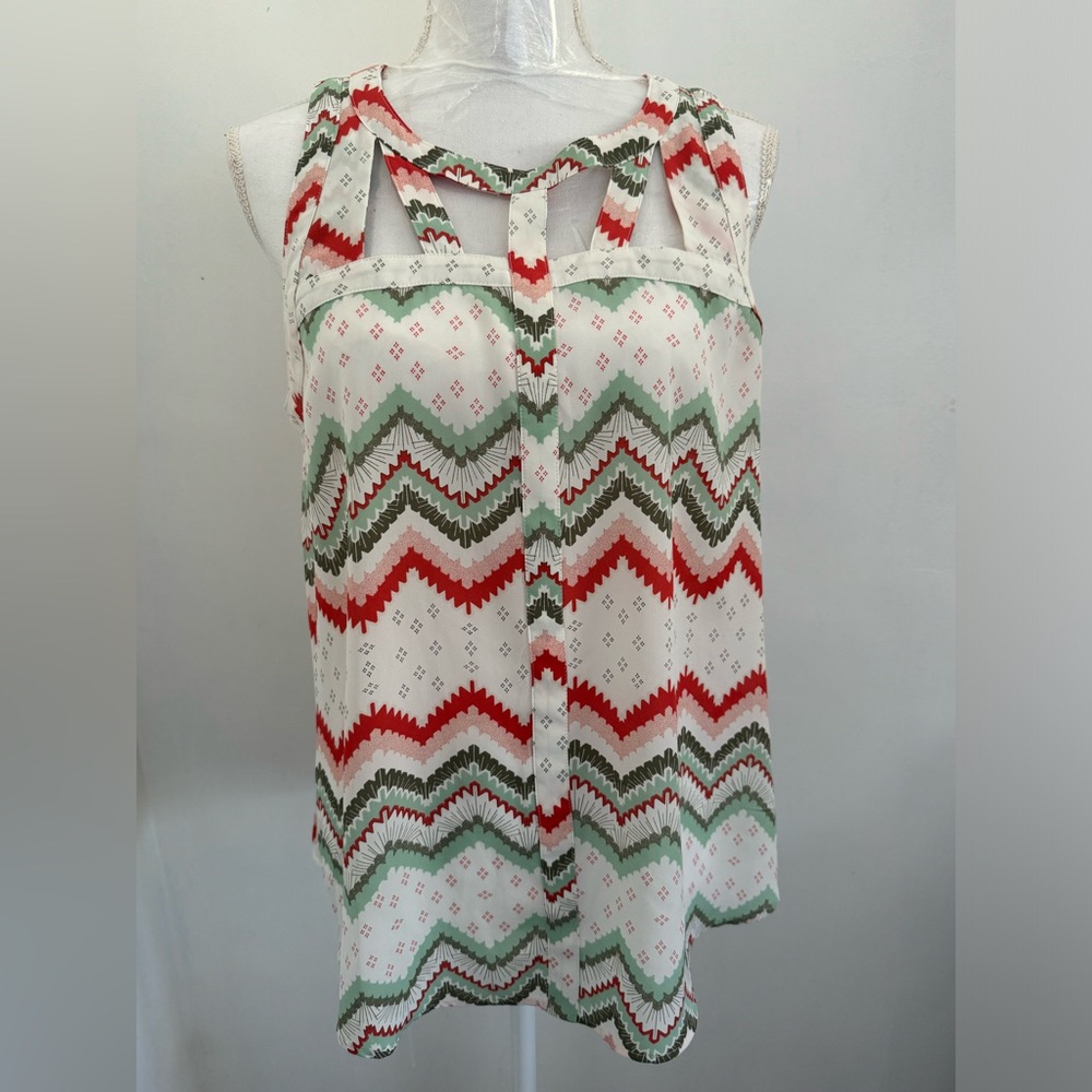 Candie's Sleeveless Womens Top W/Cutouts Chevron Pattern Greens And Colar